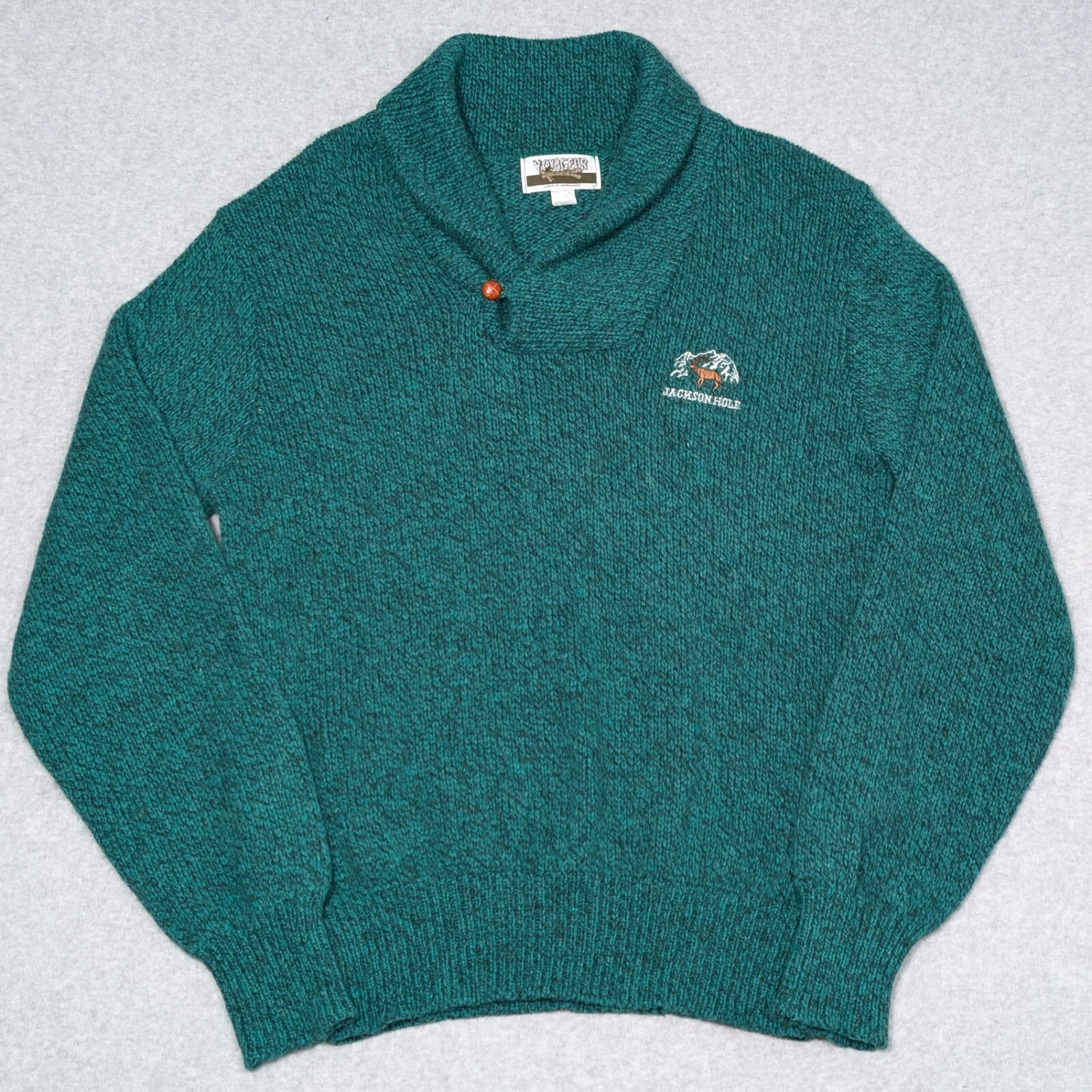 VTG Voyageur Wool Blend Sweater Mens Medium 'Jackson Hole' Shawl Collar USA Made