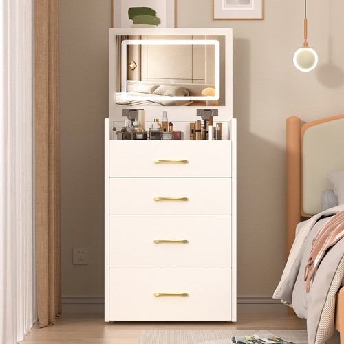3 in 1 Vanity Desk with Open Top Mirror Vanity Set with Visible Glass Desktop - Picture 4 of 12