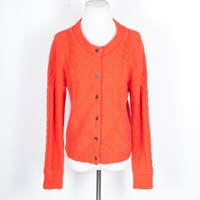 CAbi #5449 Citrus Orange Cable Knit Cardigan Sweater Small