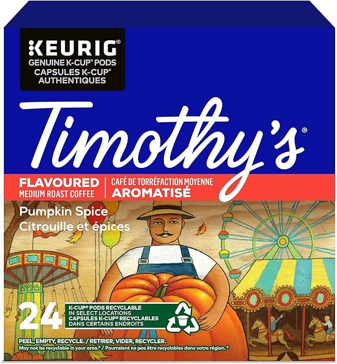 Timothy's Pumpkin Spice Coffee 24 to 144 Keurig K cups Pick 