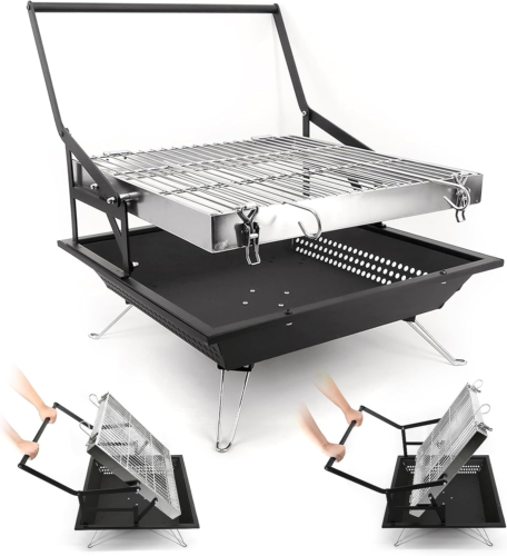 360° Rotating Charcoal Grills,Stainless Steel Flipping Barbecue Grill for Campin