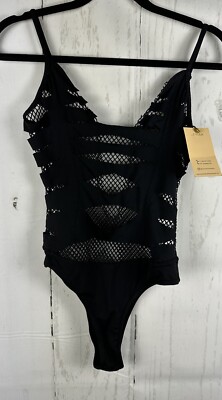 NWT Jackie Vera M Sexy Black Fishnet One Piece Swimsuit