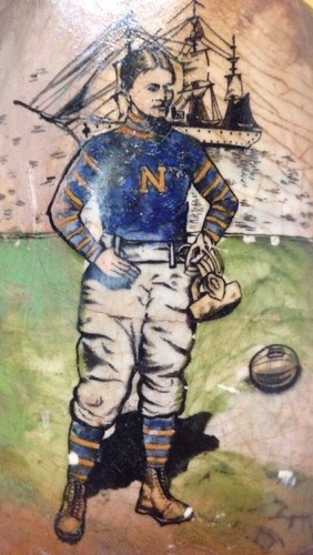 1897 UNITED STATES NAVAL ACADEMY FOOTBALL PLAYER BEER MUG, PAINTED, VINTAGE - Picture 2 of 8
