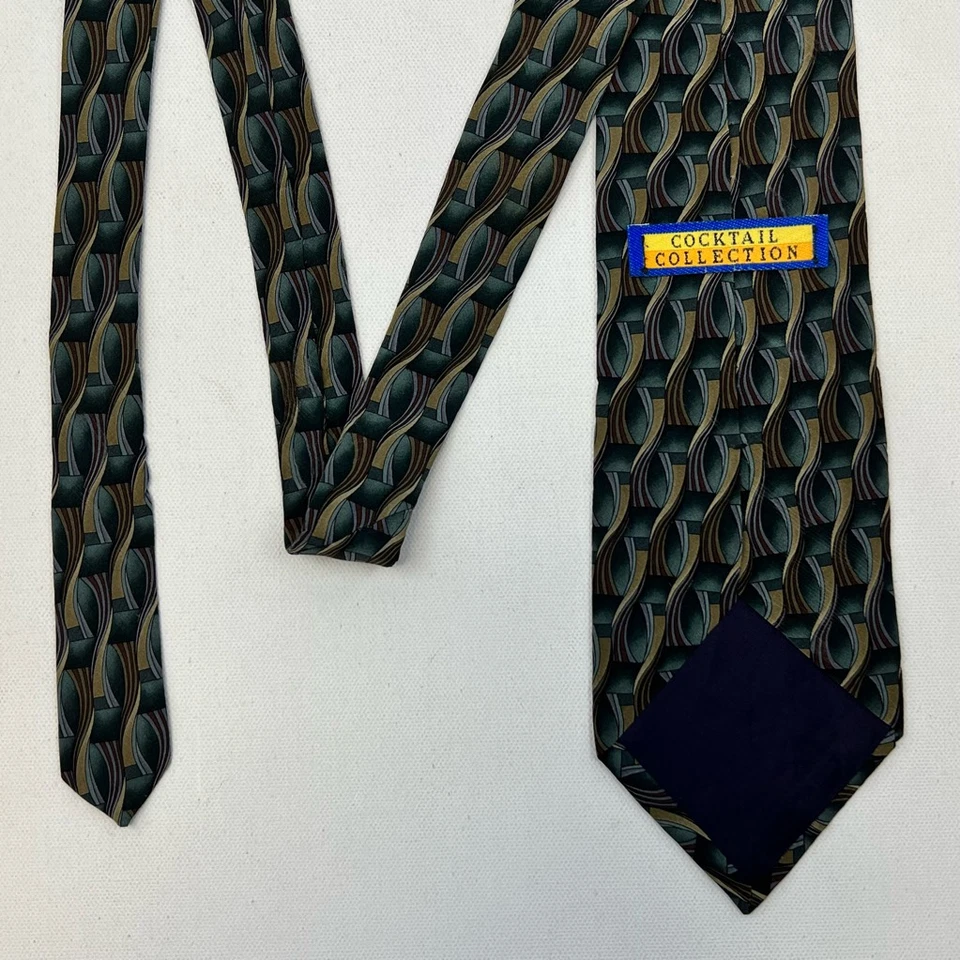 Cocktail Collection Mens Tie Necktie Multicolor 100% Silk Wide Abstract Classic - Image 3 of 4