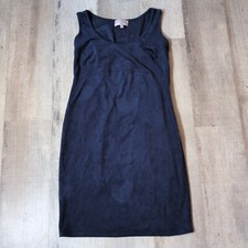 Philosophy Faux Leather Suede Sheath Dress Sleeveless Size 12 Navy Stretch