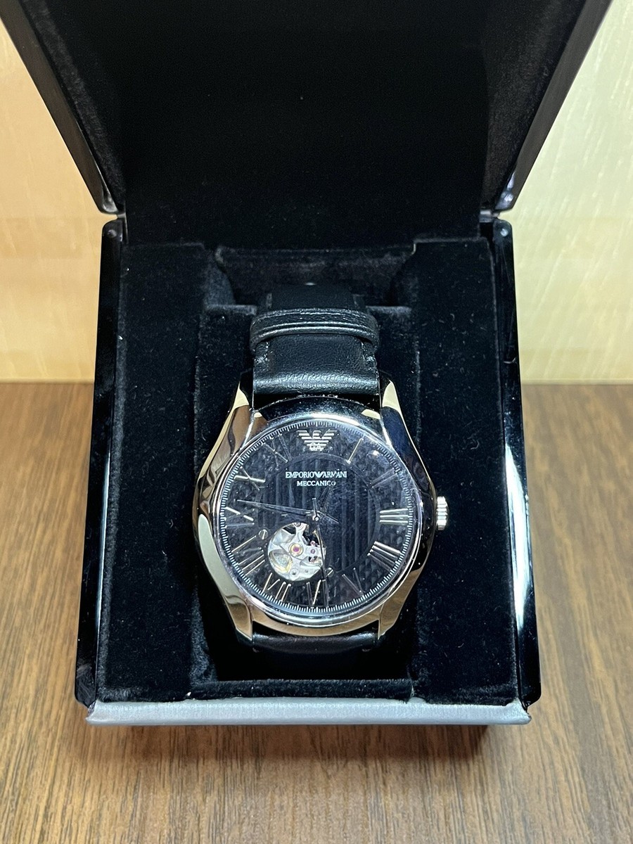 EMPORIO ARMANI Automatic Black Dial Black Leather Men's Watch