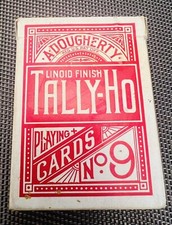 Vintage Karty do gry Tally Ho Circle Red Back nr 9 linoidowych wykończeń *bez jokerów