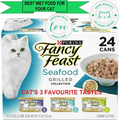 Purina Fancy Feast Grilled Seafood Gourmet Wet Cat Food Variety Pack (24) 3 oz.  - Afbeelding 1 van 4