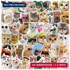 103PCS Funny Holographic Vinyl Cat Meme Stickers, Waterproof Cute Hilarious Deca