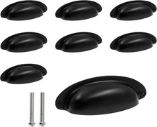Yoohey 8Pack 3.5" Hole Center Vintage Farmhouse Style Pulls Cup Pull Black 