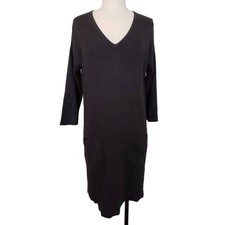 LILLA P Dress Sweater Womens Medium Black Modal Cotton Blend Front Pockets New