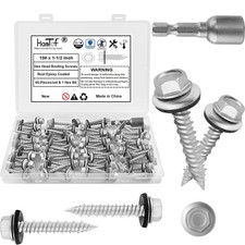 Metal Roofing Screws #10 × 1-1/2 Inch, 60-PCS, Hex Head Rustpert Coating Sheet M