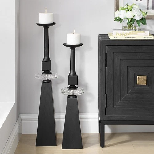 Uttermost 18231 Ebon Glow Metal and Wood Table Pillar Candle - Black / Seeded - Picture 3 of 5
