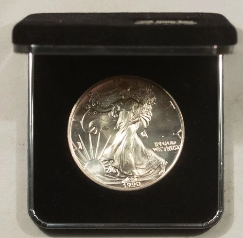 1990 $1 AMERICAN SILVER EAGLE, 1 OZ .999 - GEM BU WITH ORIGINAL BOX!