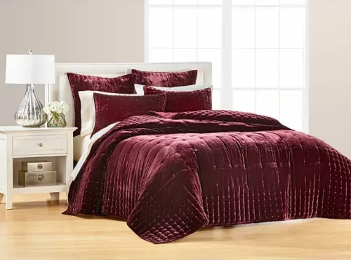 Cobertor acolchado de terciopelo Martha Stewart "Diamond Tufted", KING, Oporto/Vino, Nuevo con etiquetas Foto 3 de 4