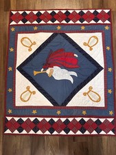Handmade Red Cotton Quilt Throw Angel Patchwork 55x46" made in USA Toddler