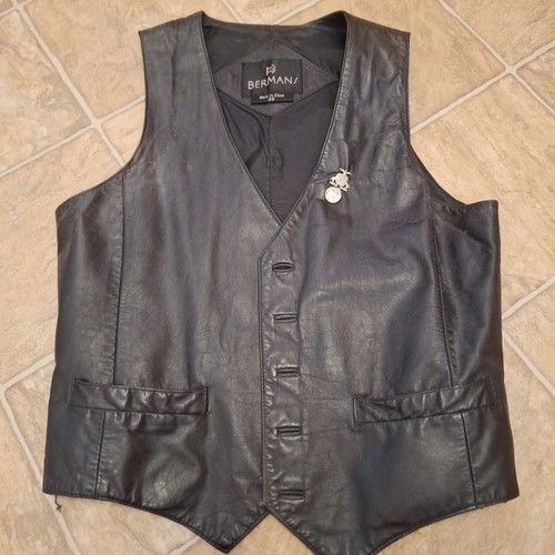 Leather Vest. Biker Classic Black, Abate Patch, Jack Ham Signature. Vintage - Picture 1 of 7
