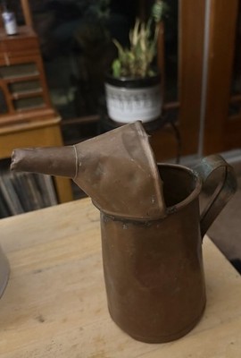 Antique Copper Oil Pitcher with Handle Vintage Rustic Farmhouse Décor Man Cave