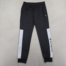Champion Track Pants Boys Large 14-16 Black Colorblock Joggers Athletic Logo