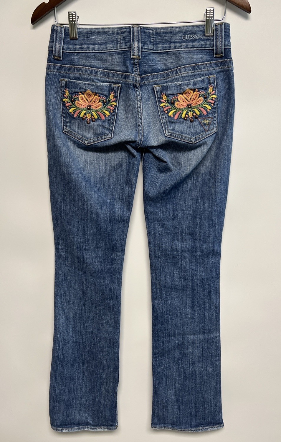 Vintage Y2k Guess Premium Jeans Embroidered Flare 30x33 Grunge Low Rise Stretch