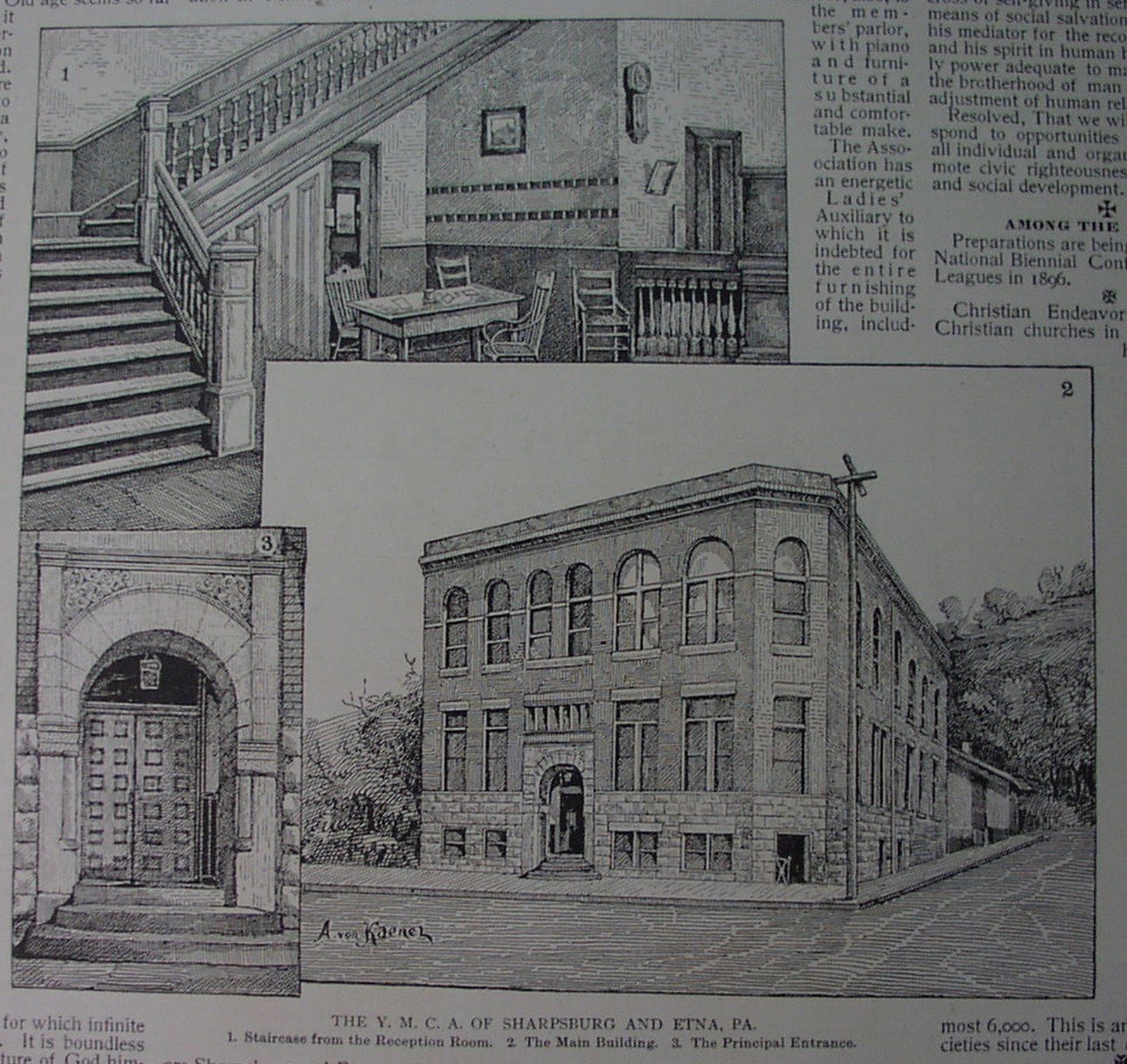 1894 - the YMCA at SHARPSBURG and ETNA PA. newly built; LINDEN GYMNASIUM rec