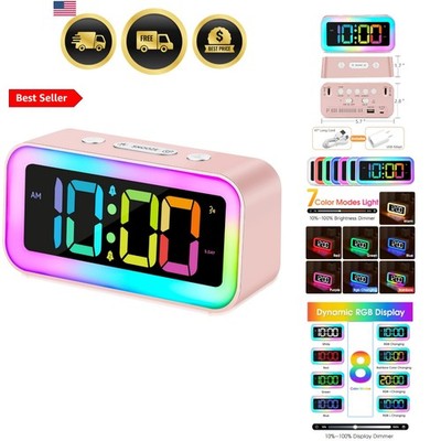 Cute Pink Loud Alarm Clock with RGB Night Light - Perfect for Girls Room Deco...