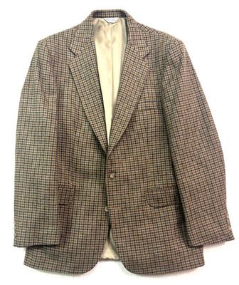 VTG 90s Brown Houndstooth Tweed 43L 44L Blazer Jacket Sport Suit Coat USA Wool
