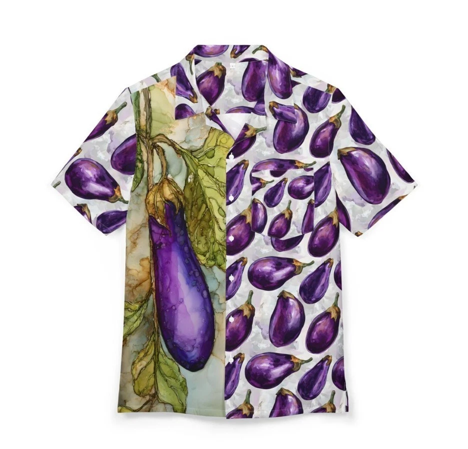 Unisex Eggplant Shirt, Purple Eggplant Hawaiian Shirt, Aubergine Top