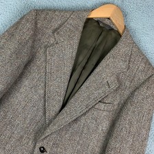 Vintage Harris Tweed Sport Coat 42R Tan Handwoven Herringbone Wool VTG USA Made