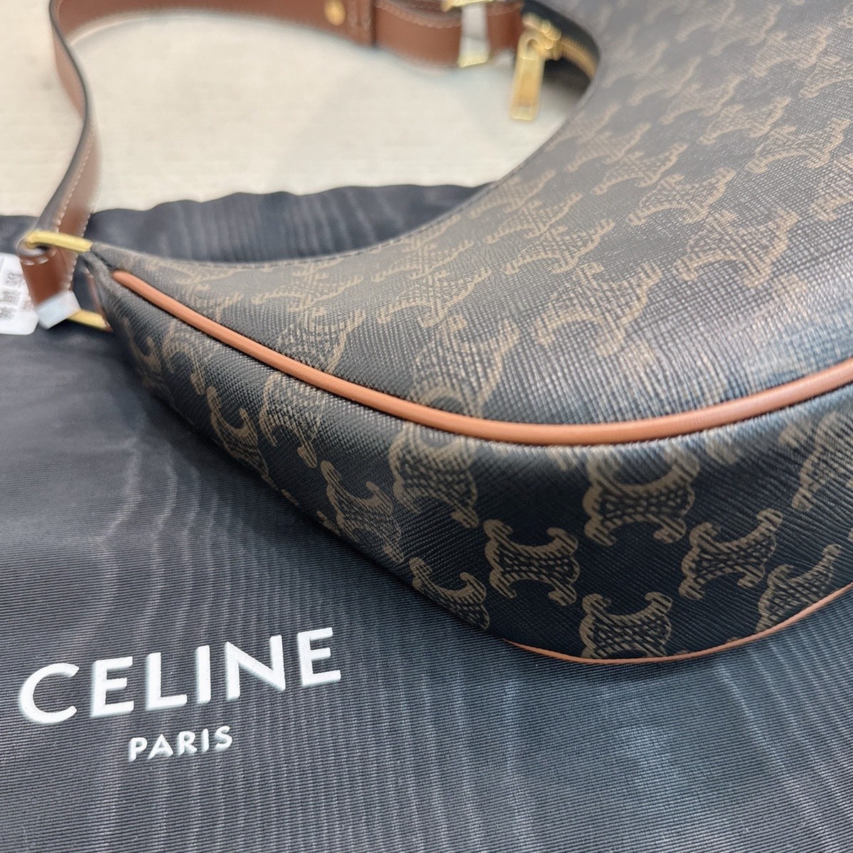Celine AVA Monogram Top Handle Shoulder Bag Black Brown Gold Women