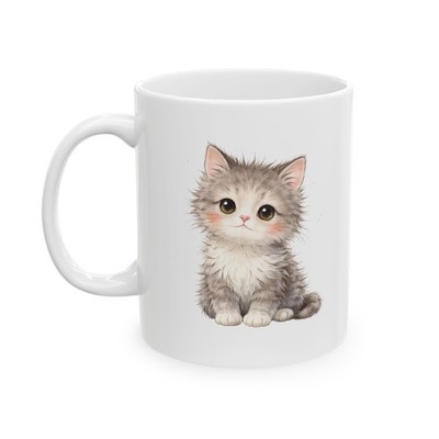 Cute Fluffy Kitten Coffee Mug Cat Lover Gift Adorable Cat Art Mug 11oz