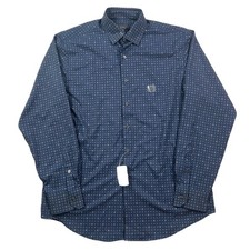 Alfani Geo-Print Dress Shirt Mens Medium 15-15.5 34-35 Navy Blue Travel NEW