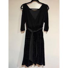Adrianna Papell Wrap Dress Womens 14 Black Burnout Velvet Cold Shoulder Pockets