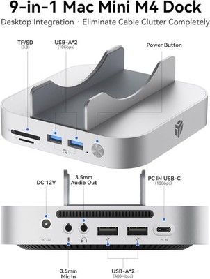 Mac mini M4 Dock Ständer mit NVMe SSD-Gehäuse 10 Gbps Dockingstation Aluminium