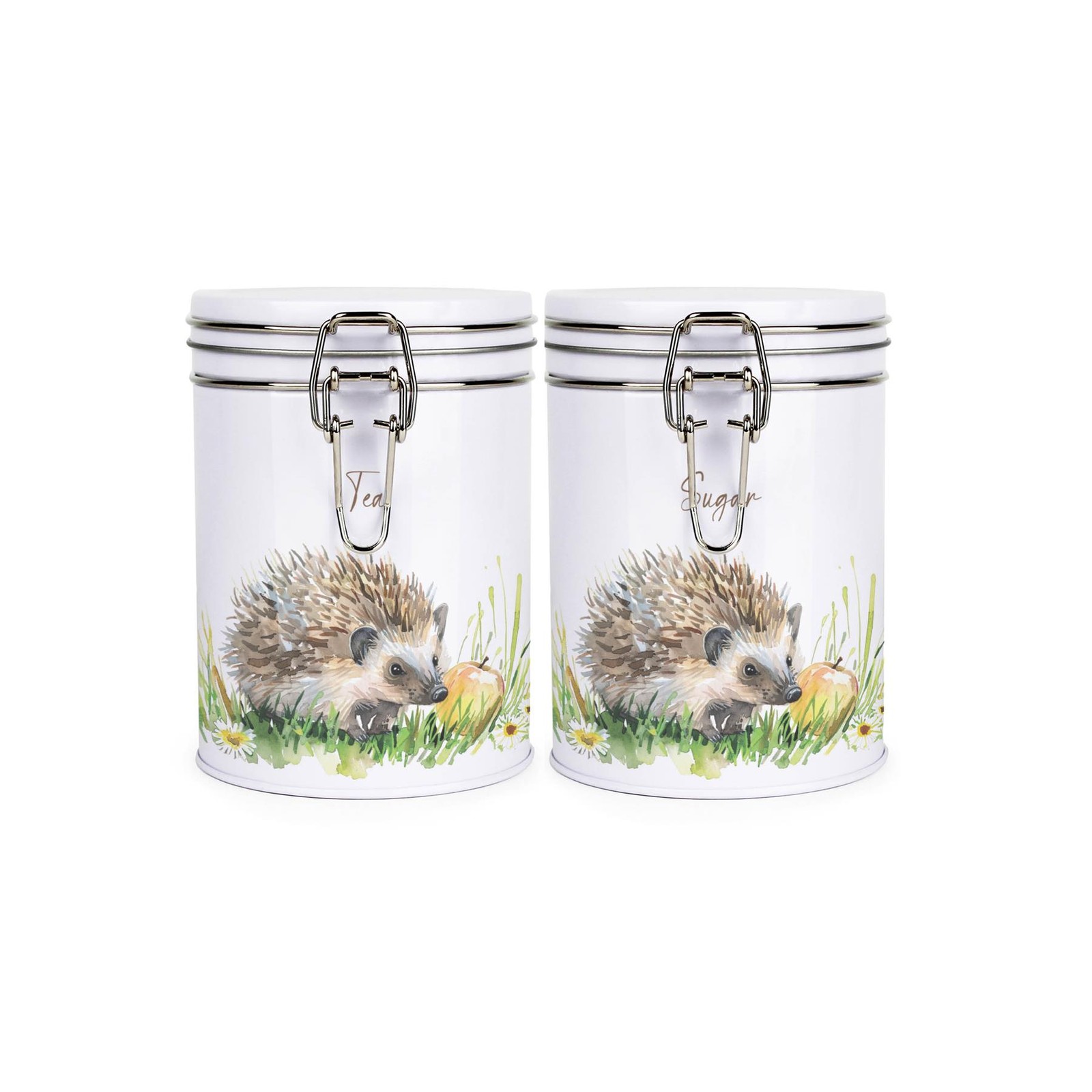 Hedgehog & Apple Hot Drinks Canisters Set - Coffee & Sugar Storage Gift Tins