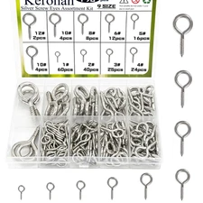 195Pcs Silver Screw Eyes Assortment Kit,9 Sizes Eye Bolts Kit,Zinc Plated Eyelet