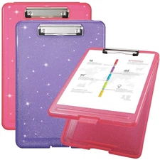 2 Pcs Glitter Clipboards with Storage for Teacher Clipboard with Low Profile ...