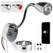 Rv Flexible Led Reading Light Touch Dimmer Usb-c Warm White Red 12v Silver