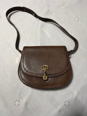 GUCCI Old Leather Saddle Shoulder Bag Brown Pigskin Vintage
