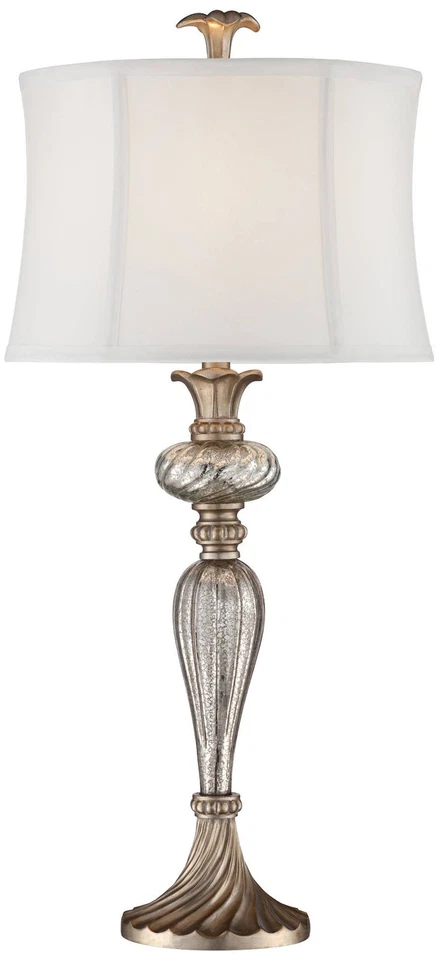 Lámpara de Mesa Tradicional con Puerto USB Cristal Mercurio Pantalla Blanca para Salón Foto 2 de 4