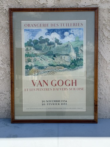 VAN GOGH RARE 1954 MOURLOT LITHOGRAPH PRINT FRAMED EXHBT POSTER "COTTAGES" 1890 - Picture 3 of 10