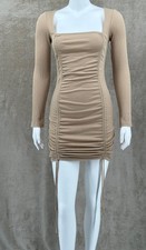 Princess Polly Dress Womens 4 Tan Mikayla Ruched Ribbed Bodycon Mini Club Sexy