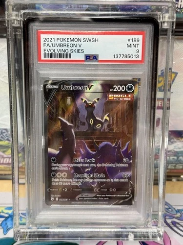 2021 POKEMON SWORD & SHIELD EVOLVING SKIES #189 FULL ART/UMBREON V PSA 9