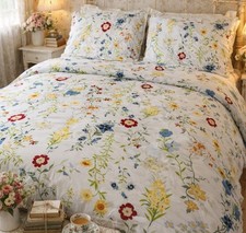 Pottery Barn Floral Wildflower Cotton Duvet Q/F Multicolored/2 Standard Shams