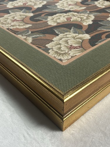 Framed Textile Wall Art Peony Floral Fabric Panel 32x43 Vintage Gold Frame - Picture 8 of 23