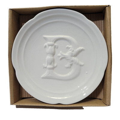 Mud Pie Initial Plate B Cream Scalloped 5in
