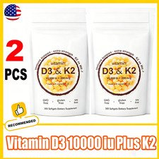 2Pcs Vitamin D3 10000 iu Plus K2 MK-7 200 mcg, 300 Virgin Coconut Oil Softgels