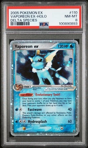 PSA 8 NM-MT Vaporeon EX # 110 Delta Species EX Pokemon Card Holo