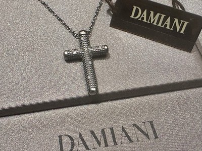 Authentic Damiani Black Diamond Cross Necklace 18K Ginza boutique Ed. Rare Chain