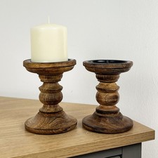 Candle Holders Set of 2 for Pillar Candles Sticks Vintage Wooden Rustic Gift A2